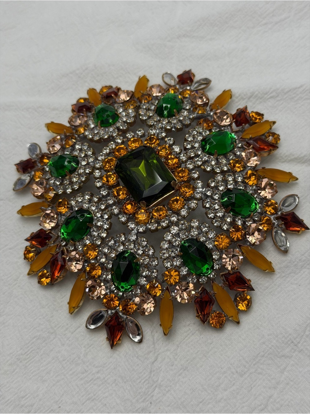 Vintage Czech Glass Brooch Massive Bijoux MG